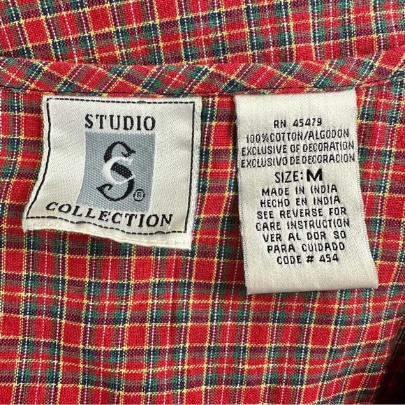 Vintage Teacher Vest Size Medium Red Blue Plaid Button Up Patch Embroidered 90s - Picture 5 of 6
